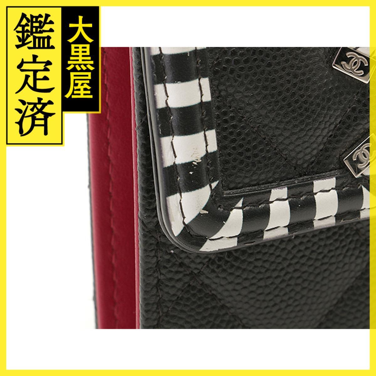 CHANEL　シャネル　CCフィリグリー　コンパクトウォレット　ブラック/ホワイト/SV キャビア_画像6