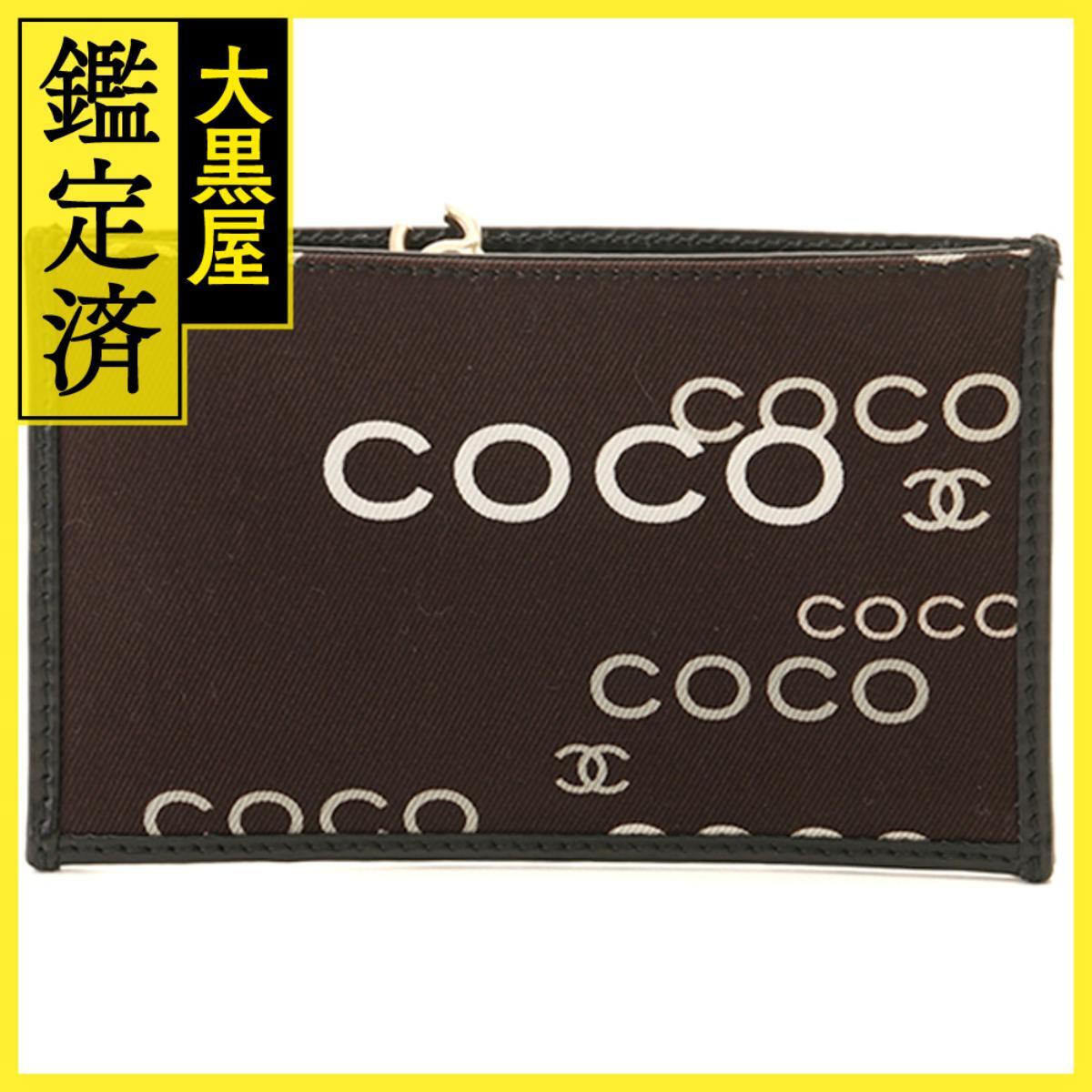 CHANEL シャネル COCOプリントコインケース ブラック/ホワイト/ゴールド金具 キャンバス/レザー