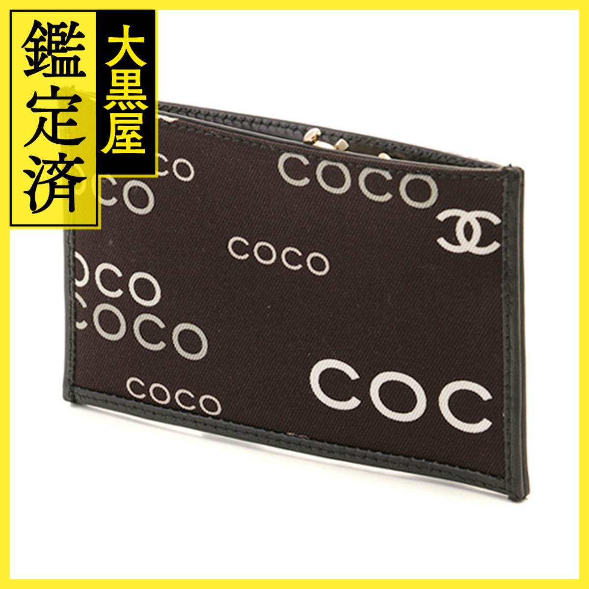 CHANEL シャネル COCOプリントコインケース ブラック/ホワイト/ゴールド金具 キャンバス/レザー