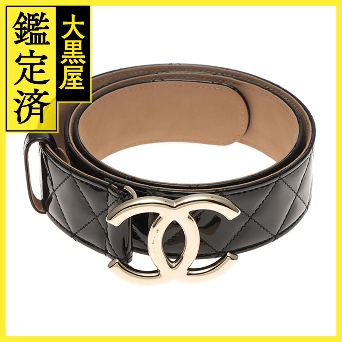 CHANEL シャネル マトラッセココマークベルト ブラック/ゴールド金具 パテント_画像1
