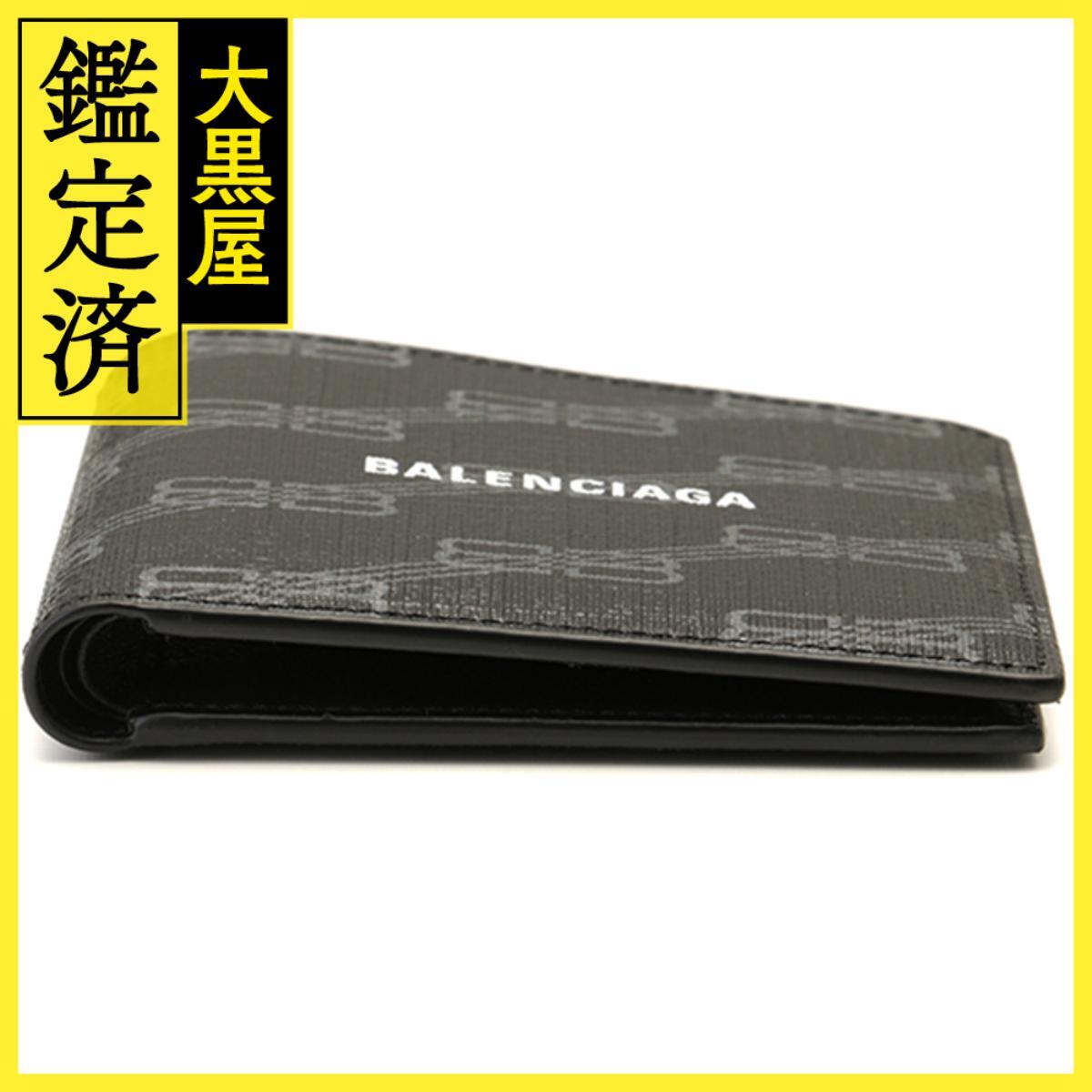 BALENCIAGA シグネチャー スクエア フォールドウォレット 二つ折り札入れ 594549 ブラック/グレー PVC 2148103905056_画像3
