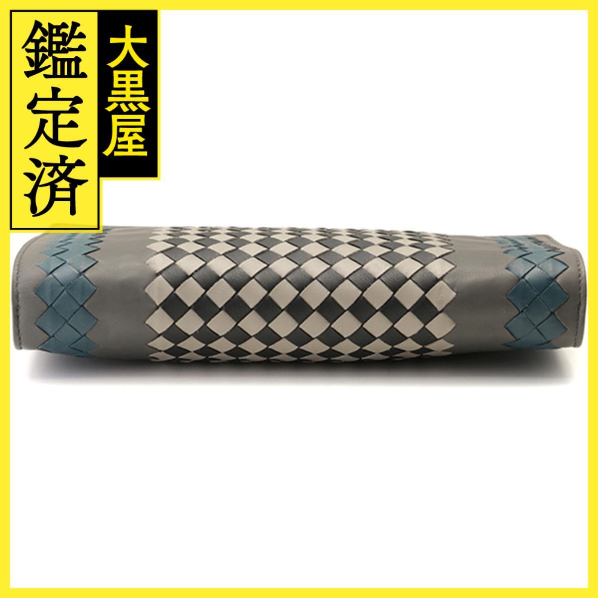 BOTTEGA　VENETA　ボッテガ?ヴェネタ　イントレチャート クラッチバッグ　グレー　ブルー　ブラック　レザー　546882