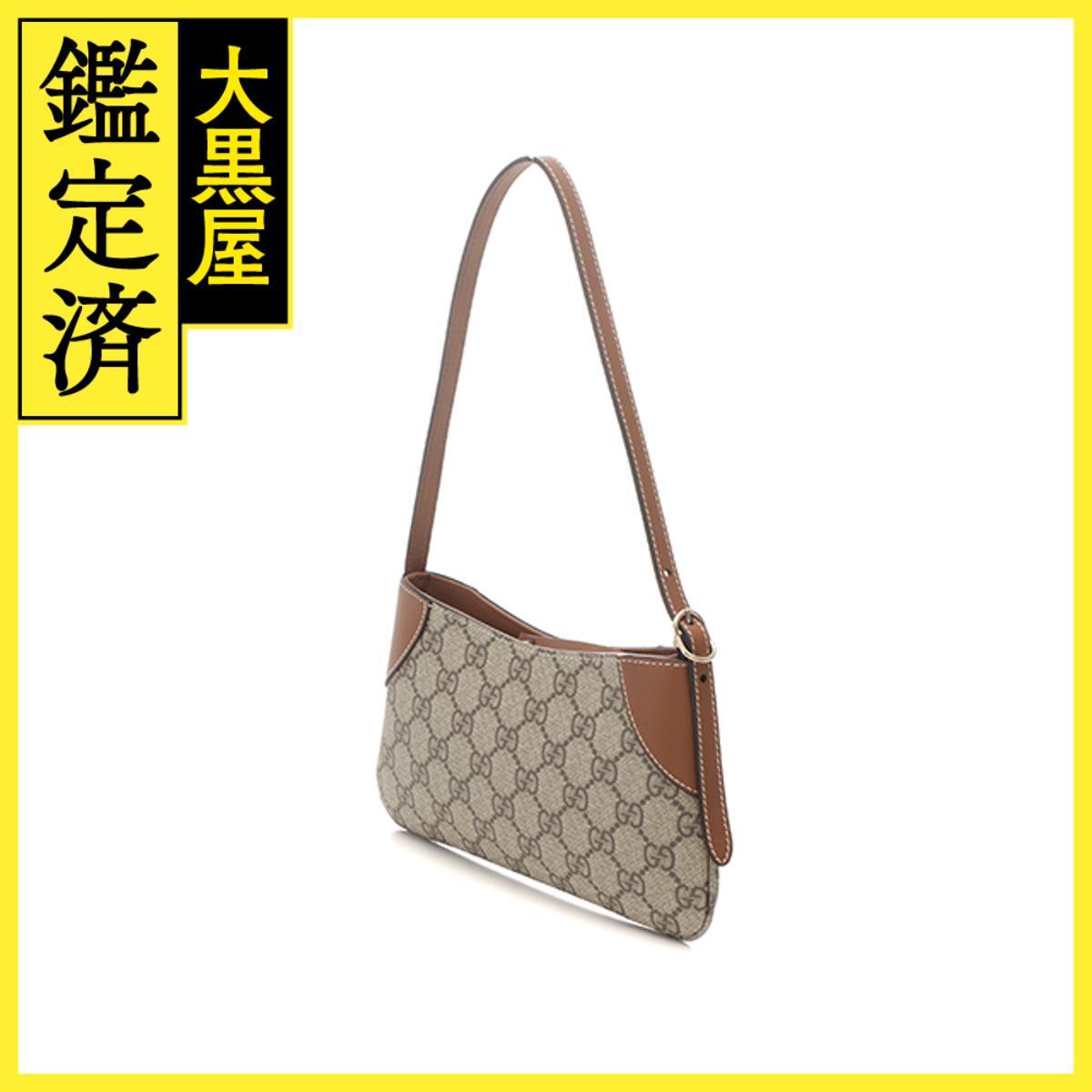 GUCCI グッチ GGエンブレムスモールショルダーバッグ ブラウン/ベージュ コーティングキャンバス/レザー 820696