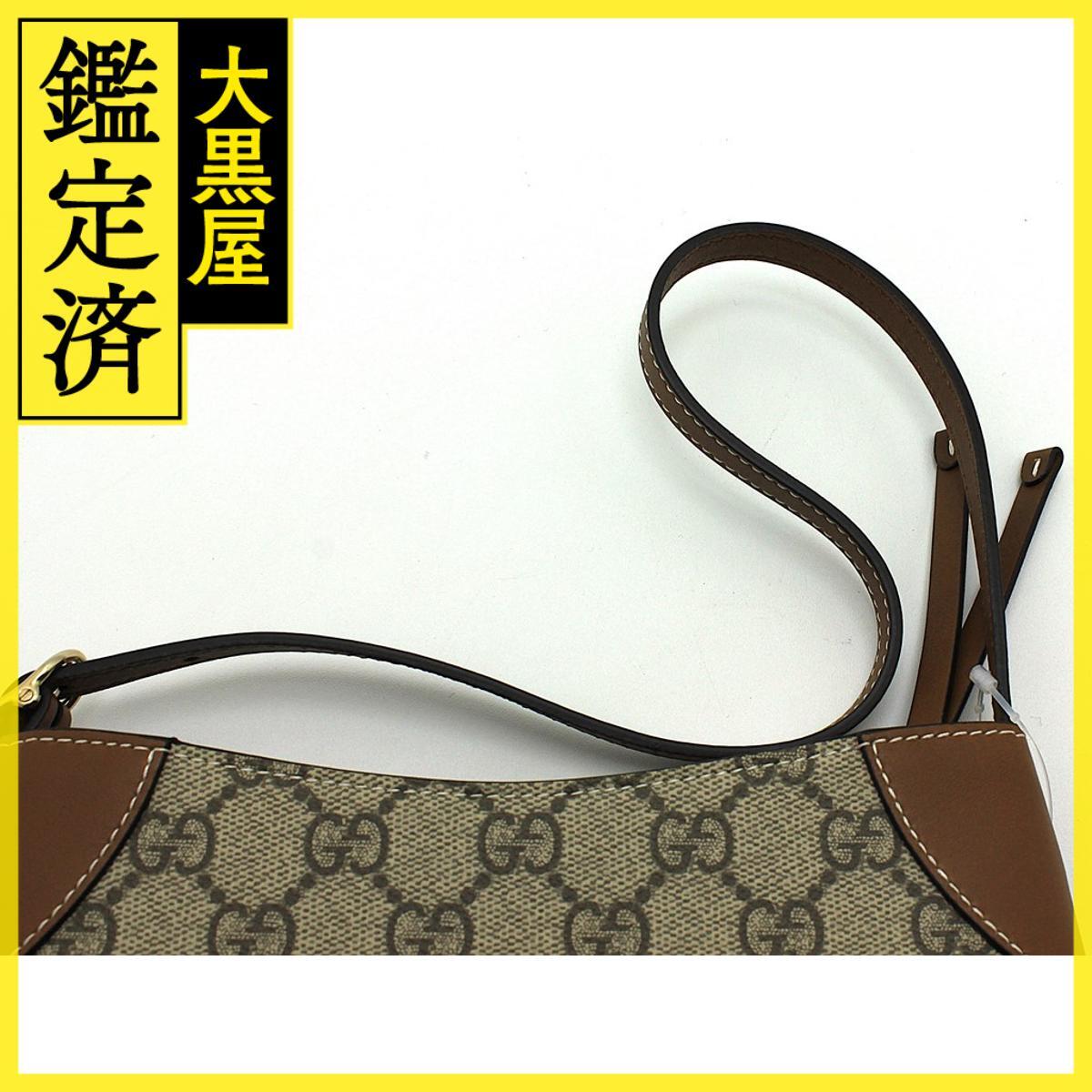 GUCCI グッチ GGエンブレムスモールショルダーバッグ ブラウン/ベージュ コーティングキャンバス/レザー 820696