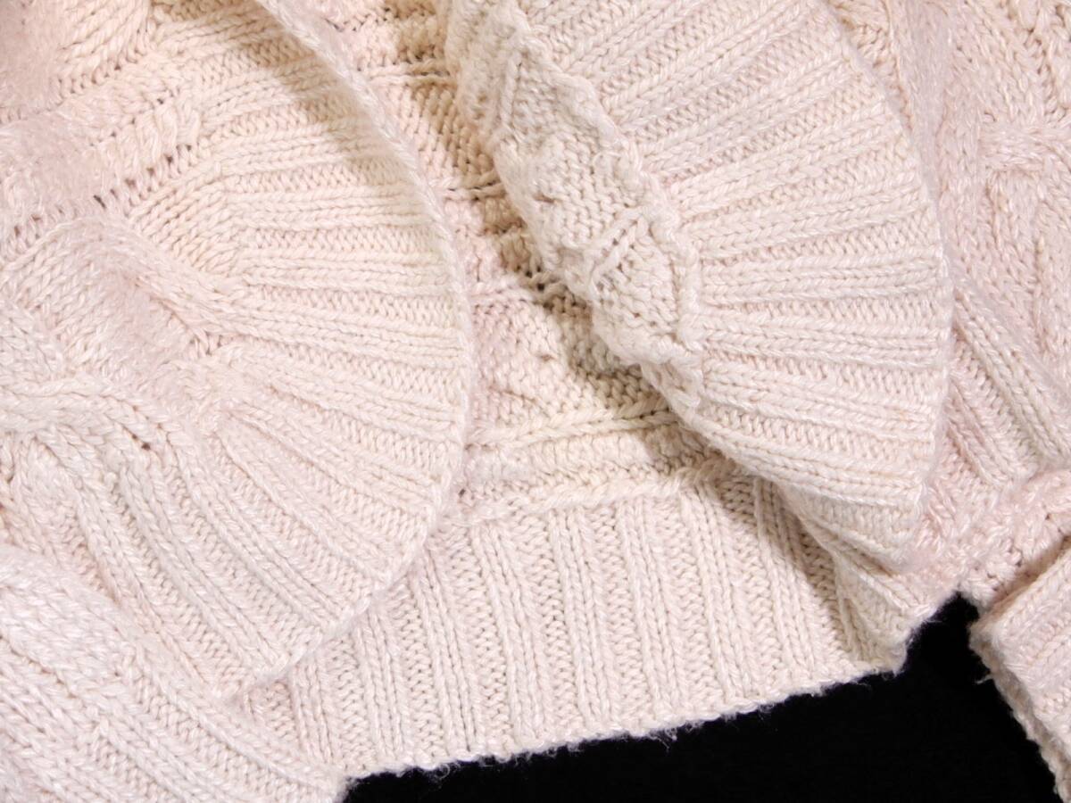 ラルフローレン LAUREN RALPH LAUREN 大人可愛い☆ 絹 麻 綿 シルク リネン コットン ボーダー ケーブル柄 ニット カーディガン M_画像4