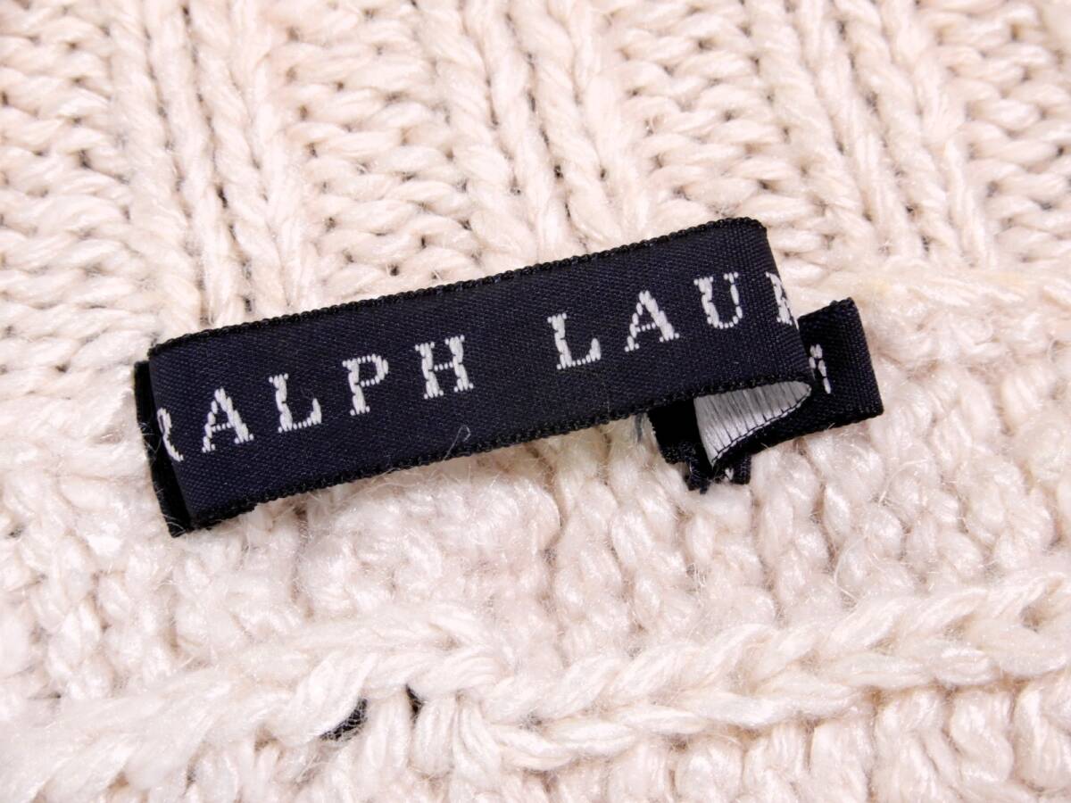 ラルフローレン LAUREN RALPH LAUREN 大人可愛い☆ 絹 麻 綿 シルク リネン コットン ボーダー ケーブル柄 ニット カーディガン M_画像6