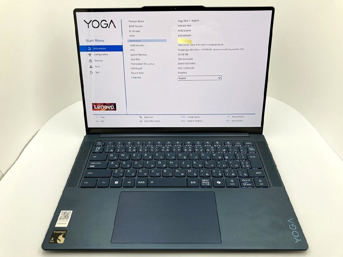 【１円スタート】【大分発送】【ジャンク品】Lenovo / Yoga Slim 7 14Q8X9 / Snapdragon(R) X Elite - X1E78100/ノートパソコン