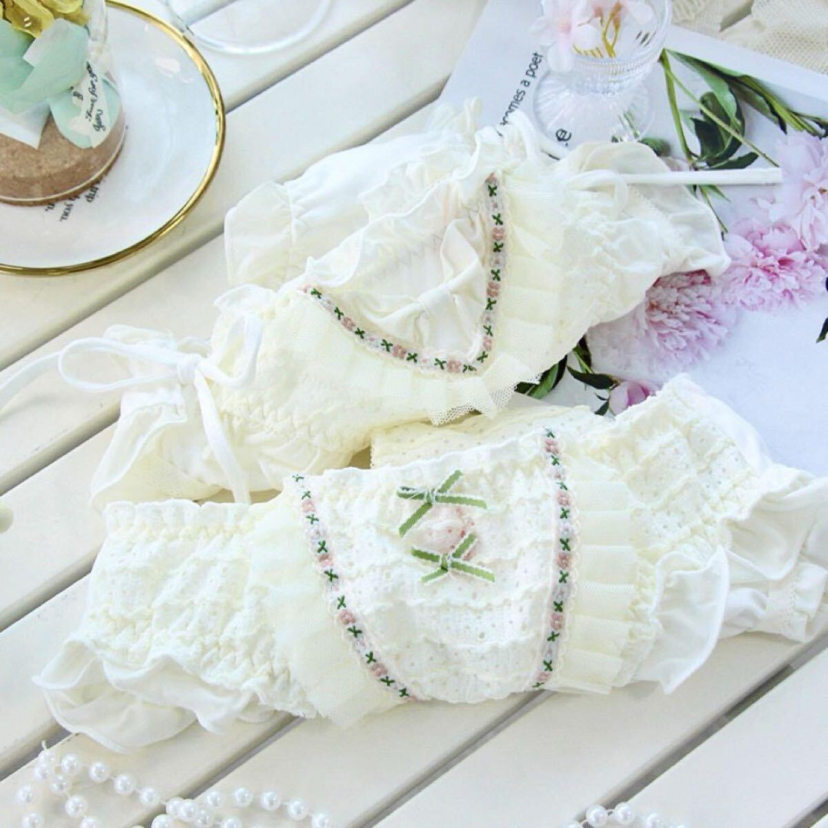 2枚組Ｌレディース下着 フリル付き リボン＆レース可愛い女の子ショーツ　433号_画像3