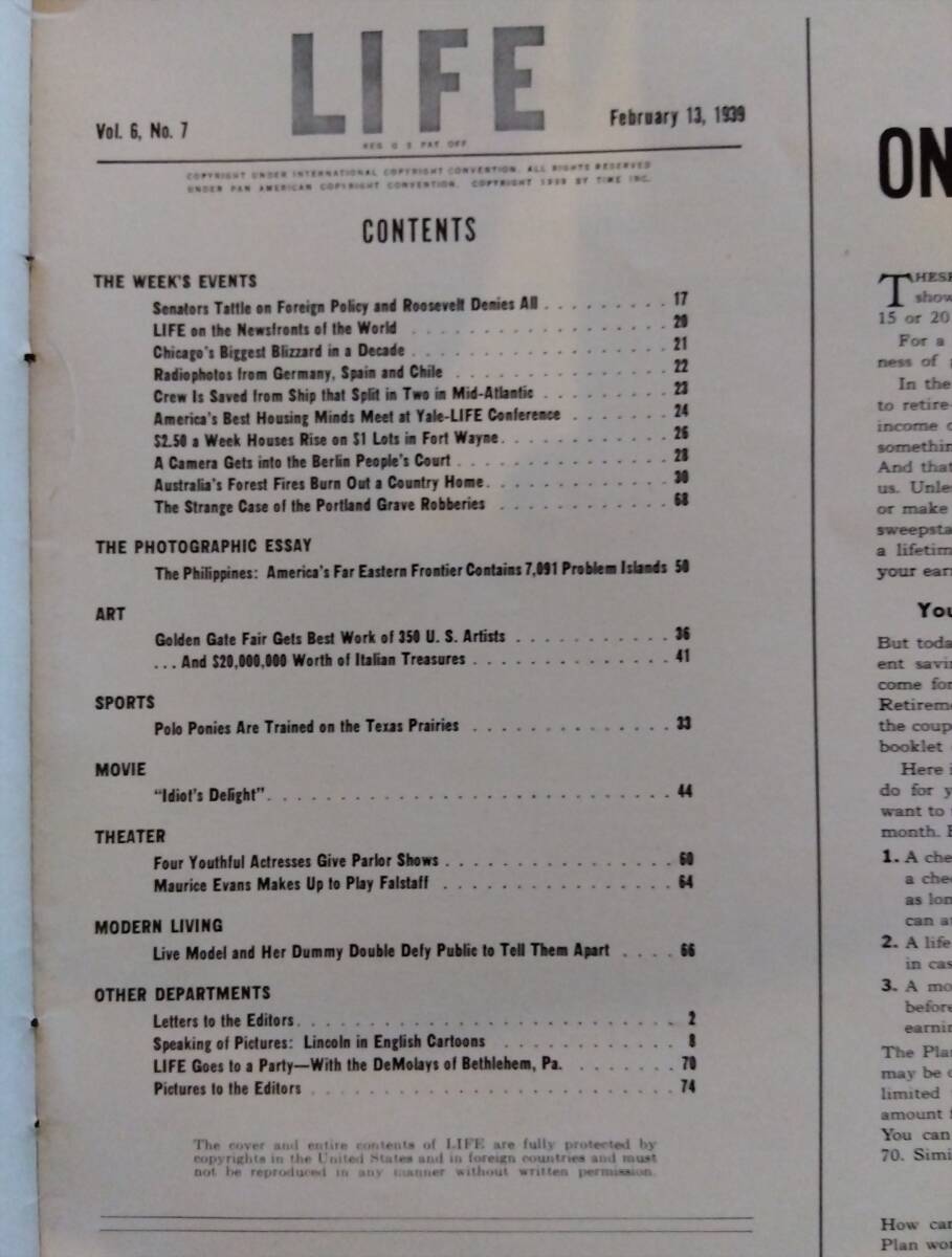 海外雑志　LIFE（ライフ） 1939年２月１３日號