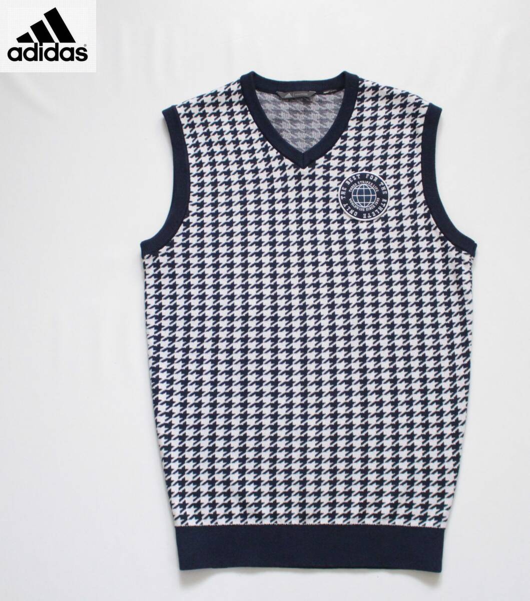 【 アディダス ADUCROSS アディクロス 】千鳥格子 チェック コットンニット ベスト DW6304 定価\10,989 Vネック ゴルフ Ｌ相当_画像1