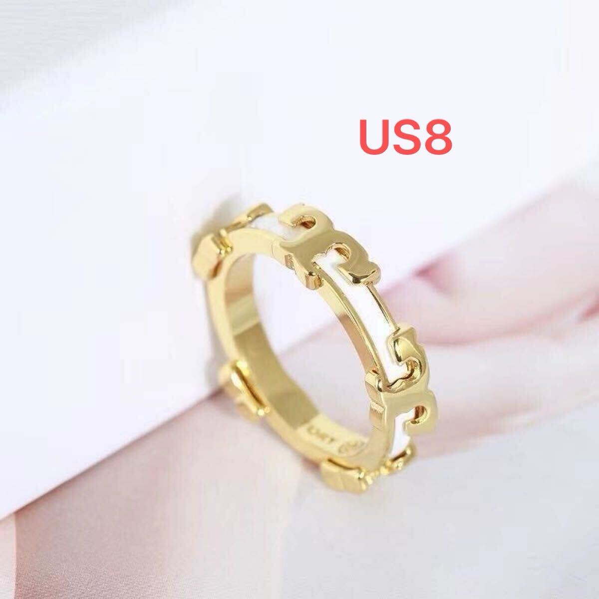 正規　新品　TB037-02 Tory Burch トリーバーチ　セリフT エナメル スタッカブル リング ホワイト　US8 日本サイズ16号_画像1