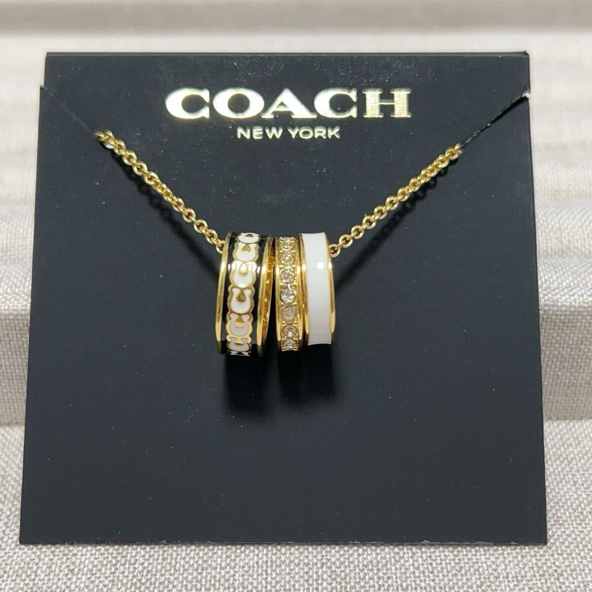 新品未使用 CH006 COACH コーチ ネックレス ホワイトxゴールド エナメル  リングチャーム _画像1