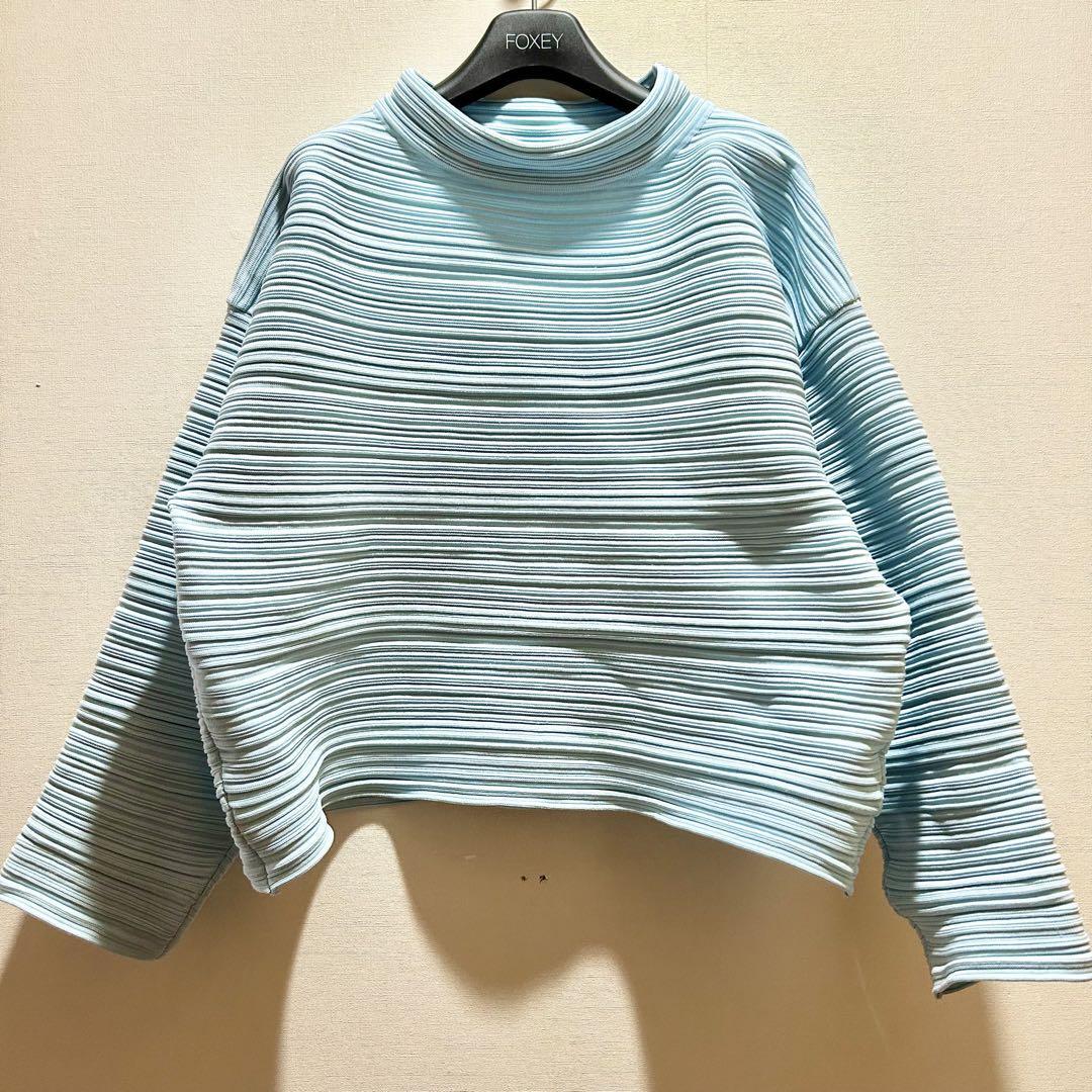 美品 プリーツプリーズ CREPE KNIT 24SS トップス ライトブルー 美品 プリーツプリーズ CREPE KNIT 24SS トップス ライトブルー
