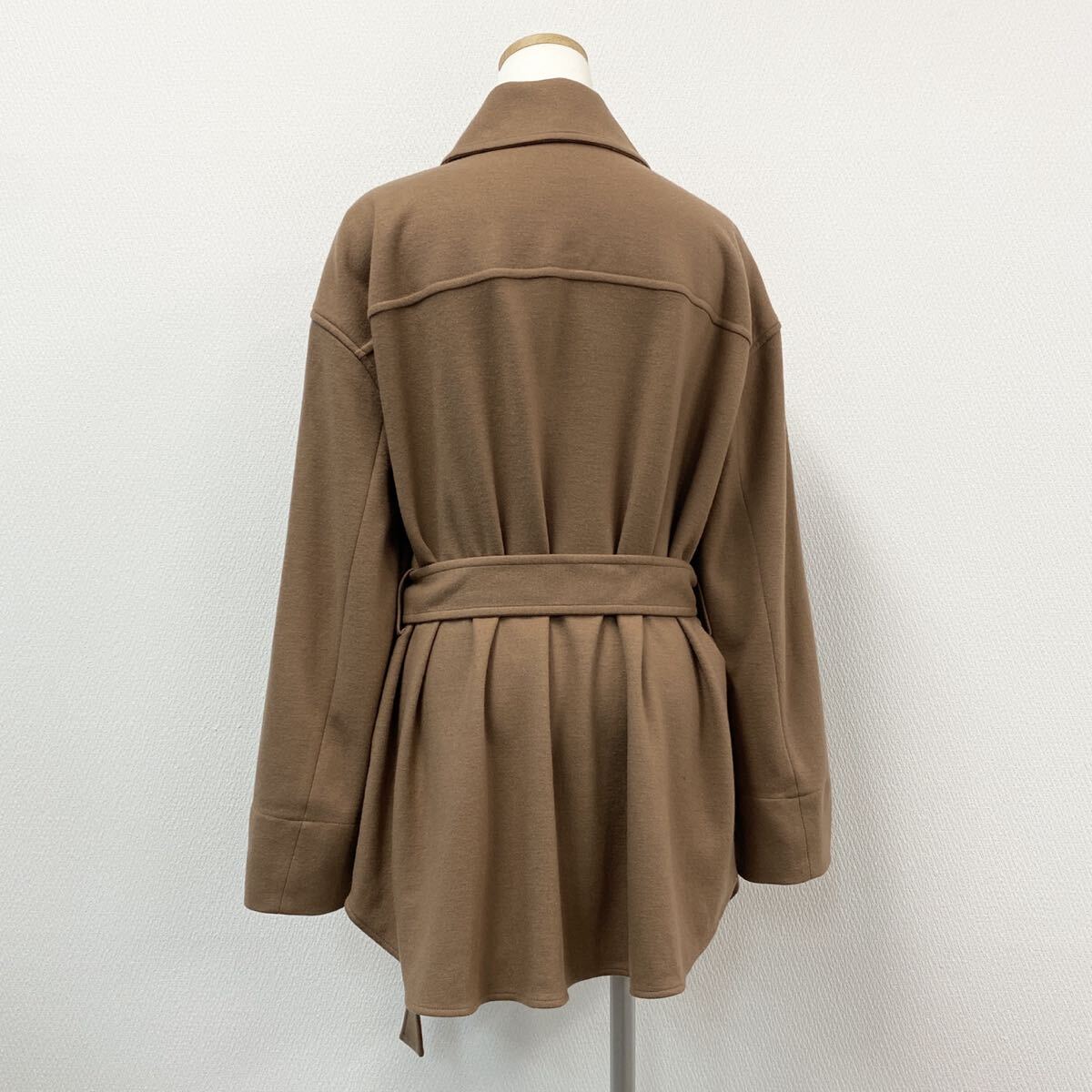 i19○ theory セオリー 長袖 ウールシャツ ショートジャケット チュニック丈 ウエストベルト◯ ブラウン Sサイズ レディース 女性服_画像3