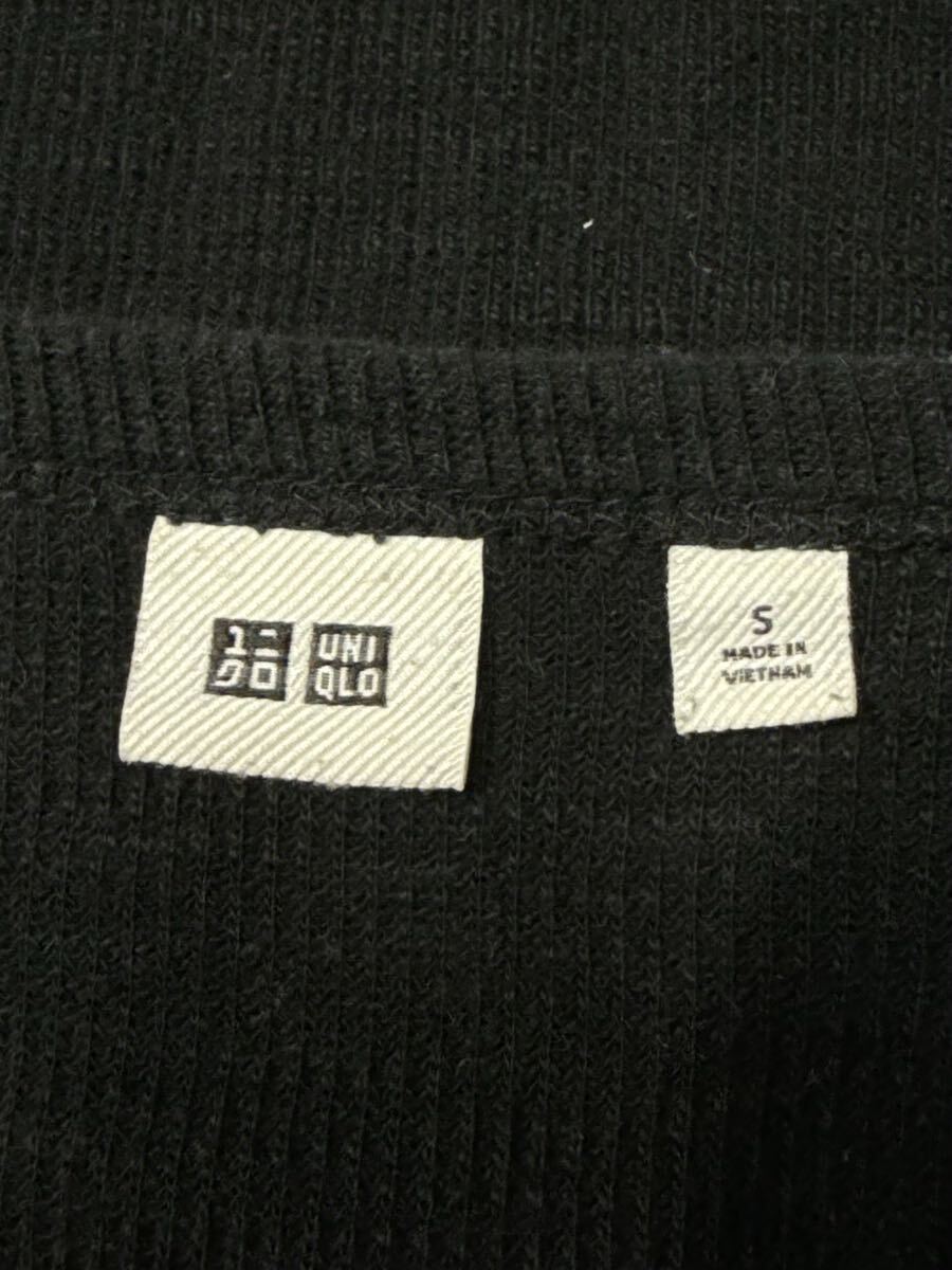 UNIQLO ユニクロブラックヘンリーネックサーマル長袖カットソー: S☆TS-521_画像3