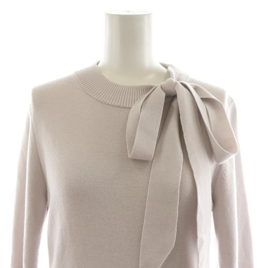 アナイ ANAYI 23AW リボン付タフタドッキングワンピース ロング丈 長袖 ニット 切替 ウール 38 ピンク 10232714730 /AN31 レディース_画像6