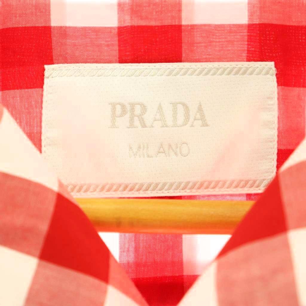 プラダ PRADA 23SS ギンガムチェックシャツ 半袖 L レッド UCS434 /HK ■OS ■SH メンズ_画像5