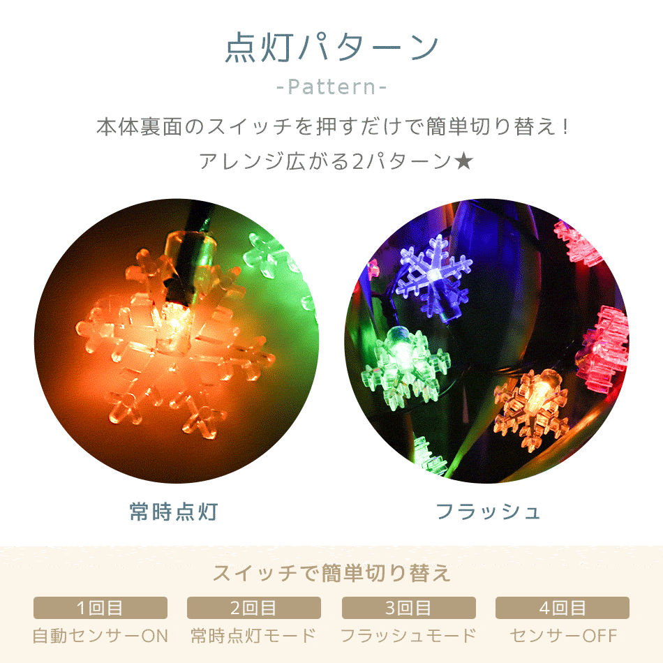 【限定セール】送料無料 雪の結(jié)晶型 LED イルミネーション 7ｍ ソーラー充電 電源不要 省エネ 節(jié)電 電飾 スノー モチーフ デコレーション