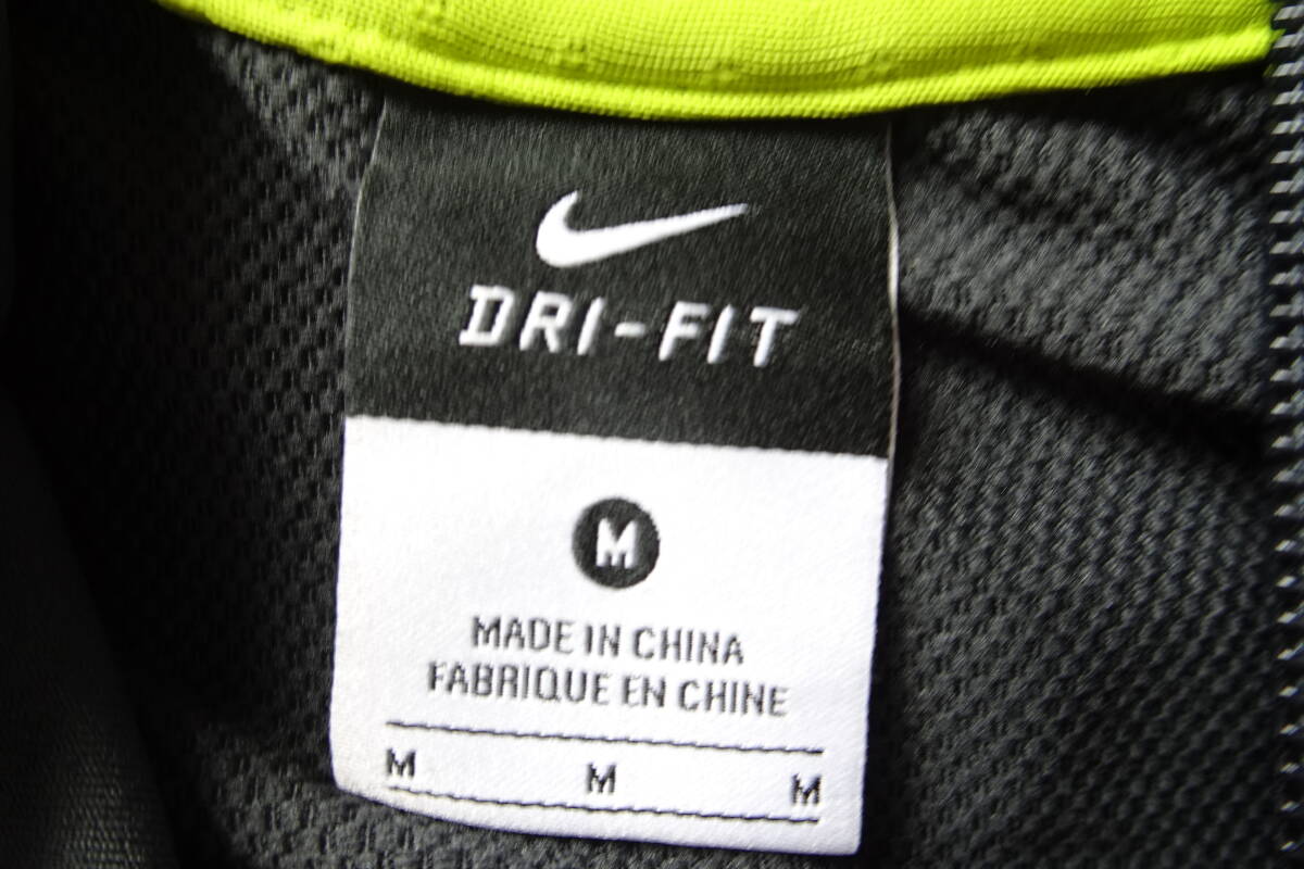 NIKE DRI-FIT/ナイキ/長袖トラックジャケット/ストレッチ性素材/前ジップアップ/ライムイエロー切替/シャーリング/グレー/Mサイズ(9/8R7)_画像3