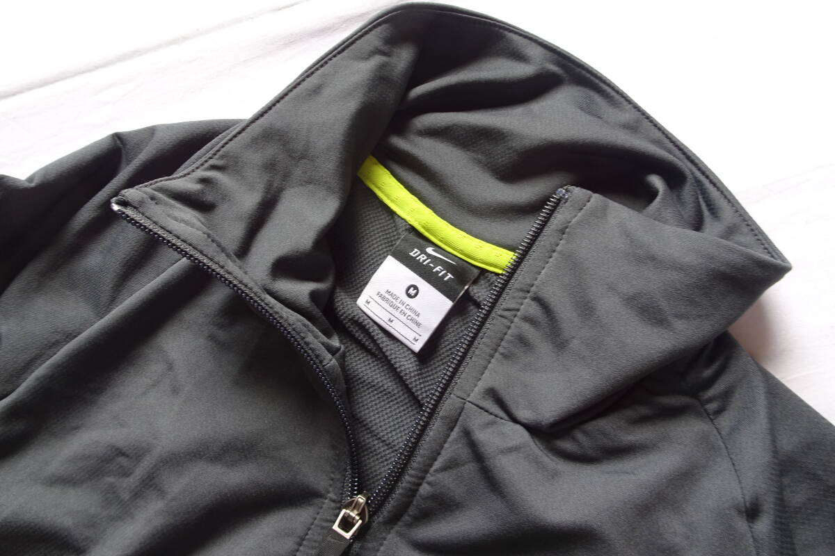 NIKE DRI-FIT/ナイキ/長袖トラックジャケット/ストレッチ性素材/前ジップアップ/ライムイエロー切替/シャーリング/グレー/Mサイズ(9/8R7)_画像5