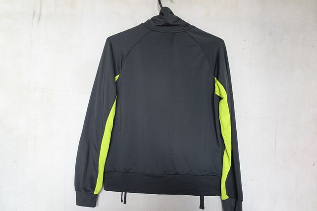 NIKE DRI-FIT/ナイキ/長袖トラックジャケット/ストレッチ性素材/前ジップアップ/ライムイエロー切替/シャーリング/グレー/Mサイズ(9/8R7)_画像2