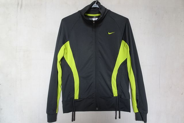 NIKE DRI-FIT/ナイキ/長袖トラックジャケット/ストレッチ性素材/前ジップアップ/ライムイエロー切替/シャーリング/グレー/Mサイズ(9/8R7)_画像1