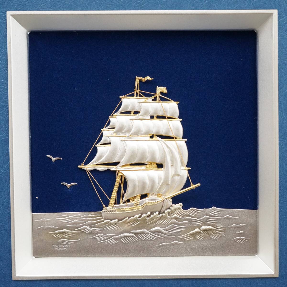 武比古作 「Clipper Ship by TAKEHIKO」 純銀 SILVER 999 帆船 額裝 箱 ディスプレイ 壁飾り 真作保証 うぶ出し