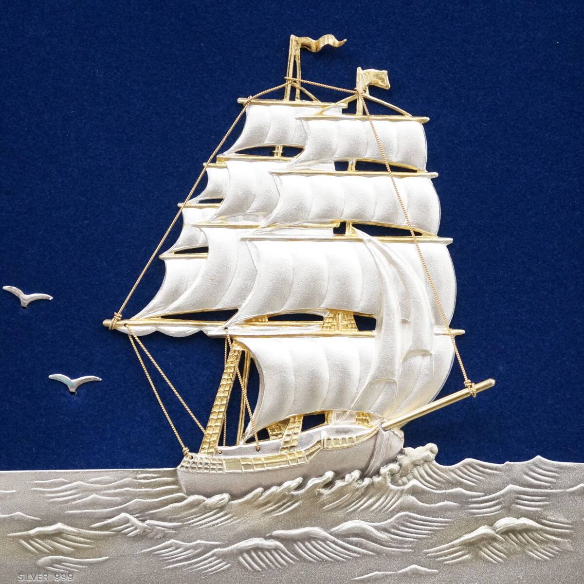 武比古作 「Clipper Ship by TAKEHIKO」 純銀 SILVER 999 帆船 額裝 箱 ディスプレイ 壁飾り 真作保証 うぶ出し