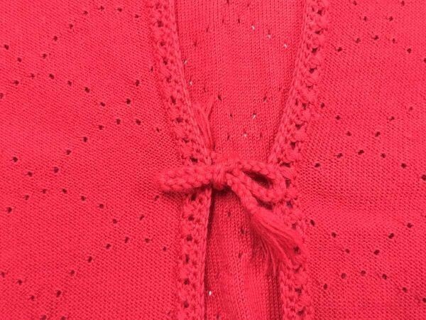 レトロ オールド ジャパンビンテージ 和柄 波模様 針抜き 着物スリーブ ニット ジャガード 半袖 手編み 羽織り カーディガン レディース 赤_画像3