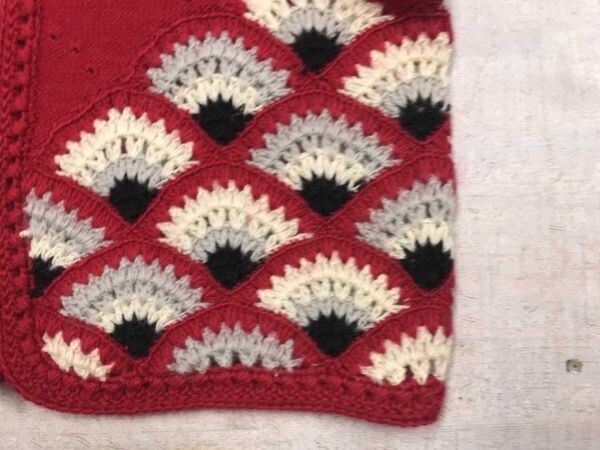 レトロ オールド ジャパンビンテージ 和柄 波模様 針抜き 着物スリーブ ニット ジャガード 半袖 手編み 羽織り カーディガン レディース 赤_画像4