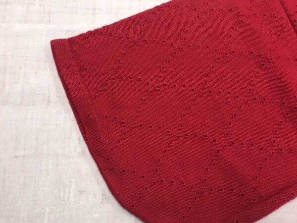 レトロ オールド ジャパンビンテージ 和柄 波模様 針抜き 着物スリーブ ニット ジャガード 半袖 手編み 羽織り カーディガン レディース 赤_画像6