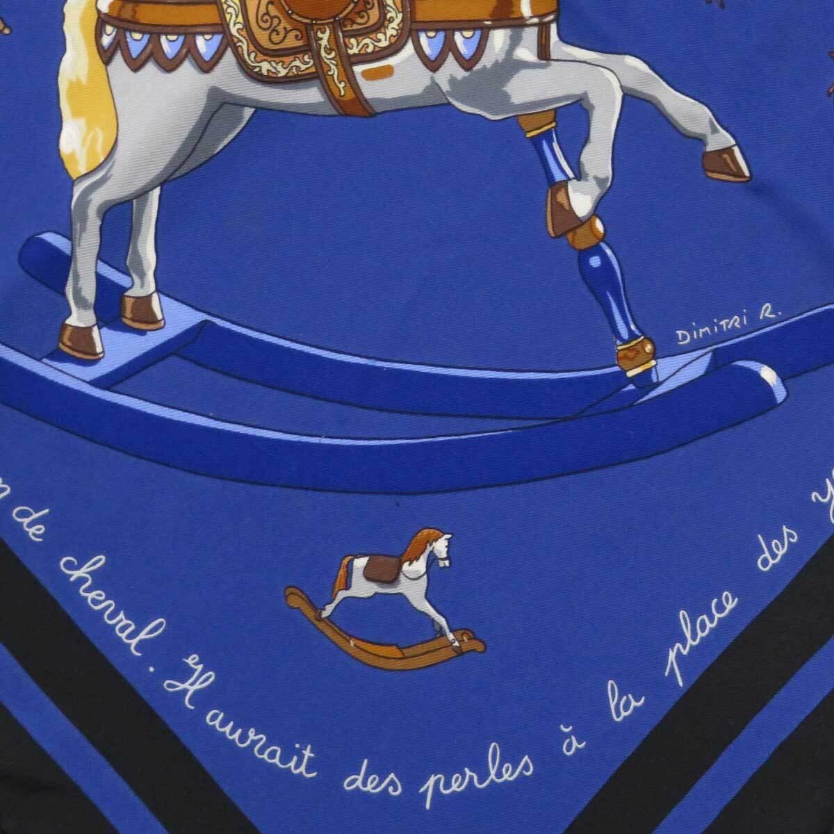 エルメス カレ 90 Raconte moi le Cheval お馬の話をして スカーフ ユニセックス ブルー ブラック ブラウン 中古 【アパレル・小物】_画像6