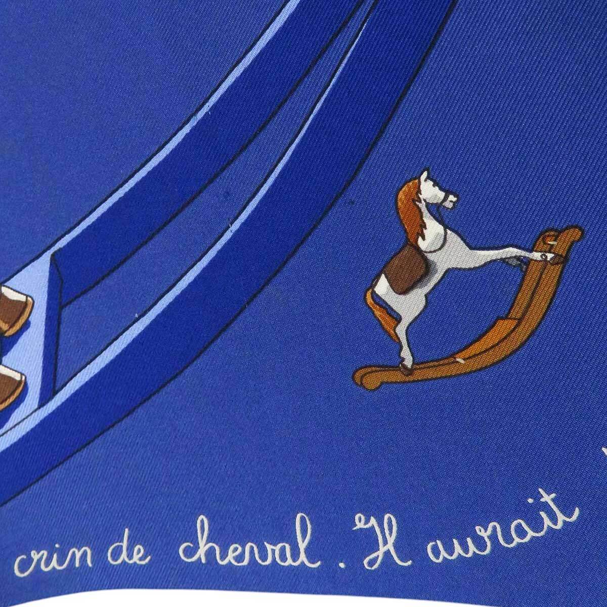 エルメス カレ 90 Raconte moi le Cheval お馬の話をして スカーフ ユニセックス ブルー ブラック ブラウン 中古 【アパレル・小物】_画像9