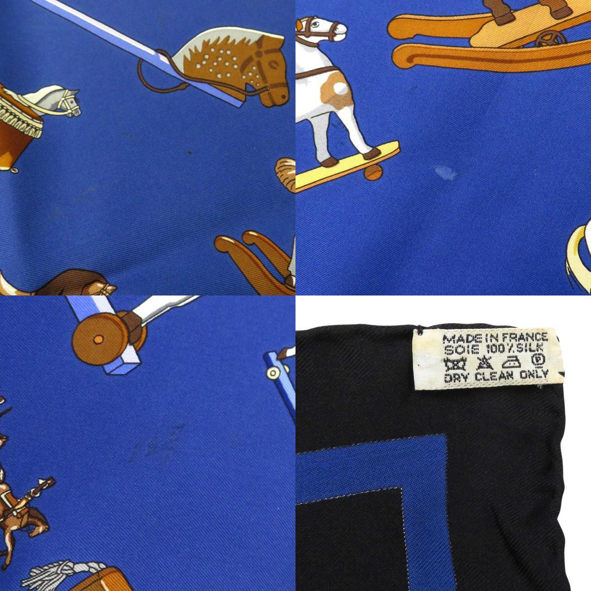 エルメス カレ 90 Raconte moi le Cheval お馬の話をして スカーフ ユニセックス ブルー ブラック ブラウン 中古 【アパレル・小物】_画像10