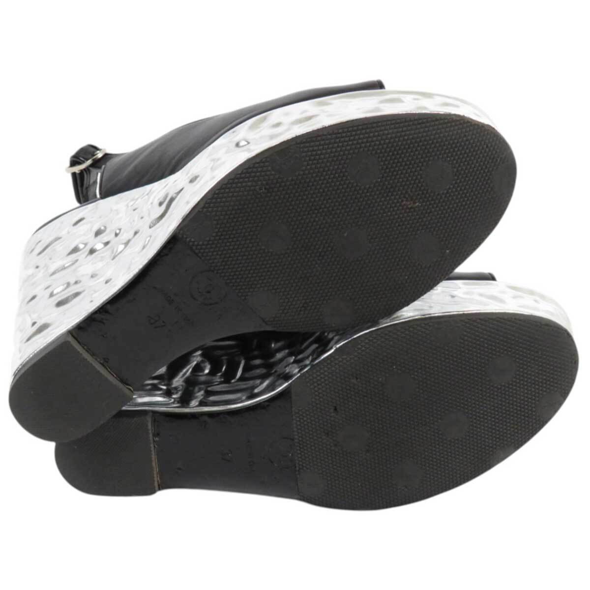 シャネル ココマーク パンチング メタリック サンダル G26744 レディース ブラック シルバー CHANEL 中古 【アパレル・小物】_画像6