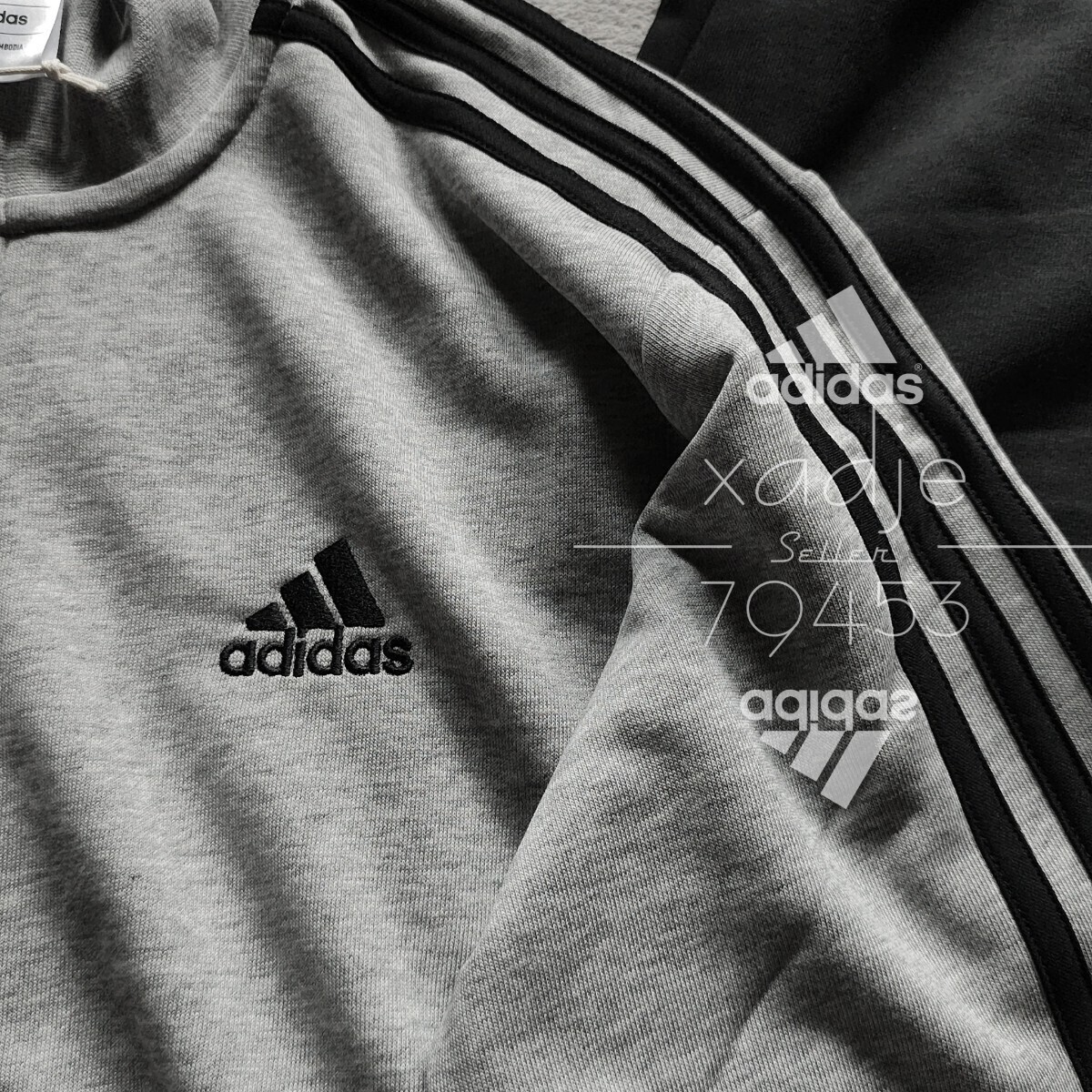 新品 正規(guī)品 adidas アディダス 上下セット スウェット ジャケット パンツ セットアップ 黒 ブラック 灰 グレー ロゴ刺繍 定価8250円 L