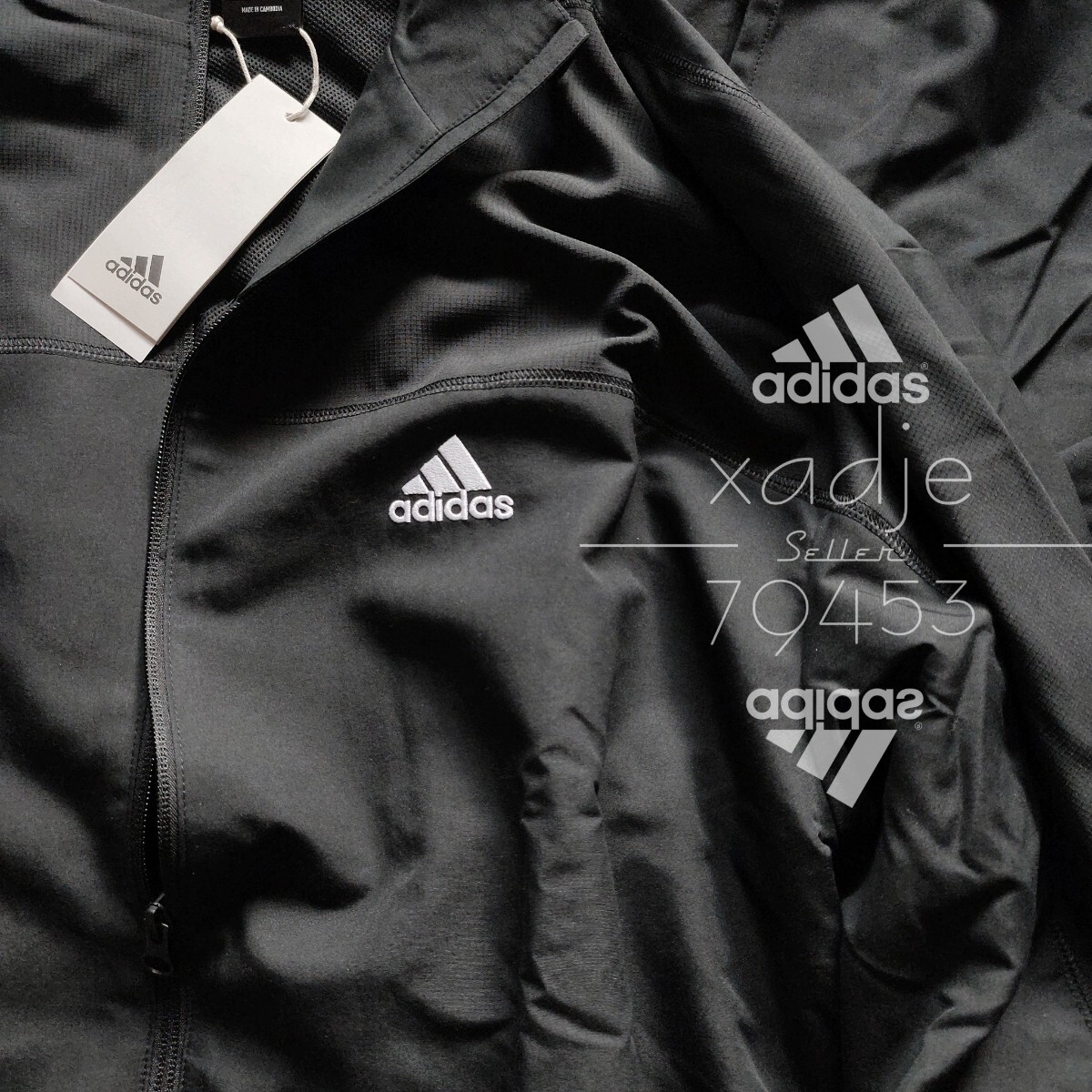 新品 正規(guī)品 adidas アディダス 上下セット ウーブン ジャケット パンツ セットアップ 黒 ブラック ロゴ刺繍 里地メッシュ 定価9900円 2XL