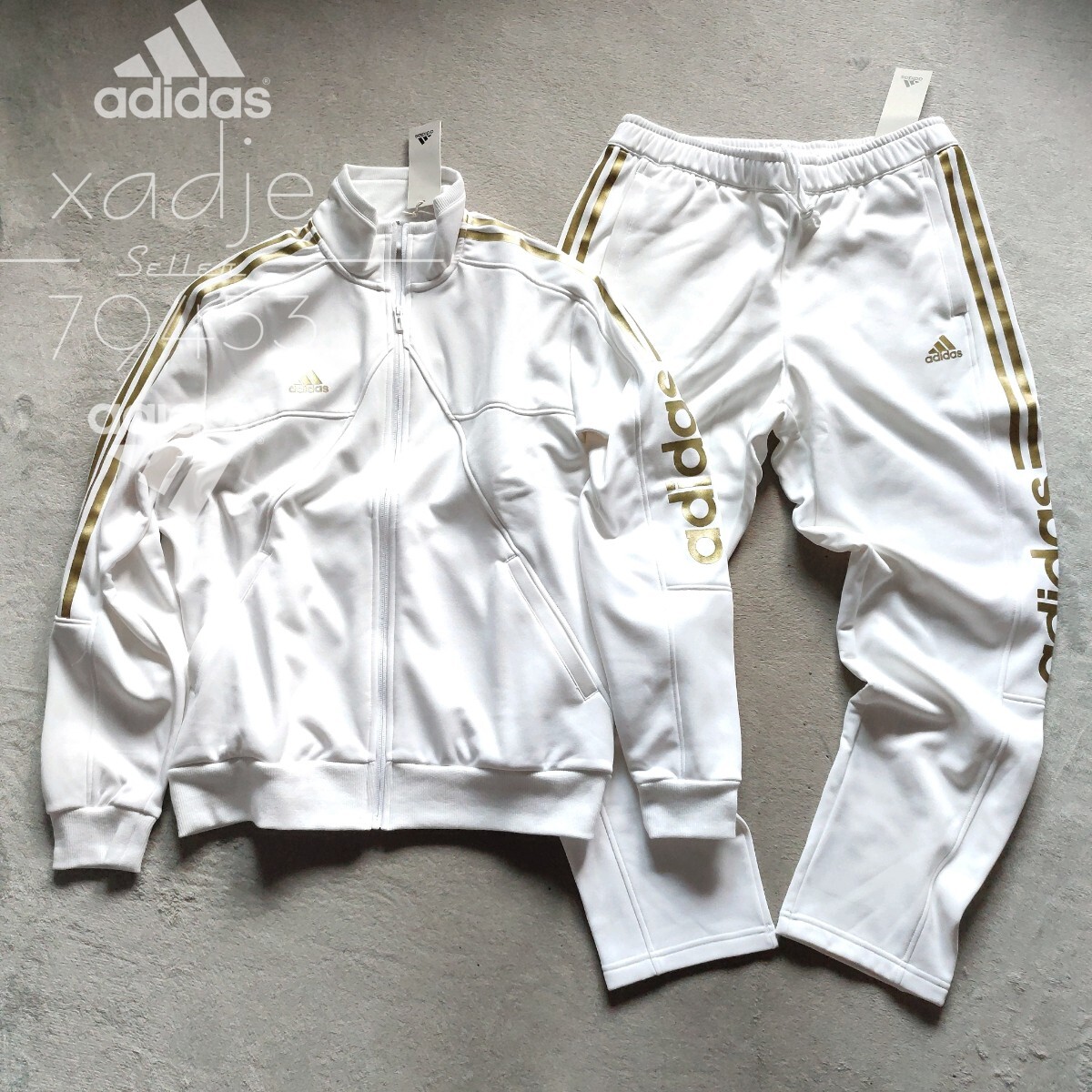 新品 正規(guī)品 adidas アディダス 上下セット ジャージ ジャケット パンツ セットアップ 白 ホワイト 金 ゴールド 定価 17600円 2XL