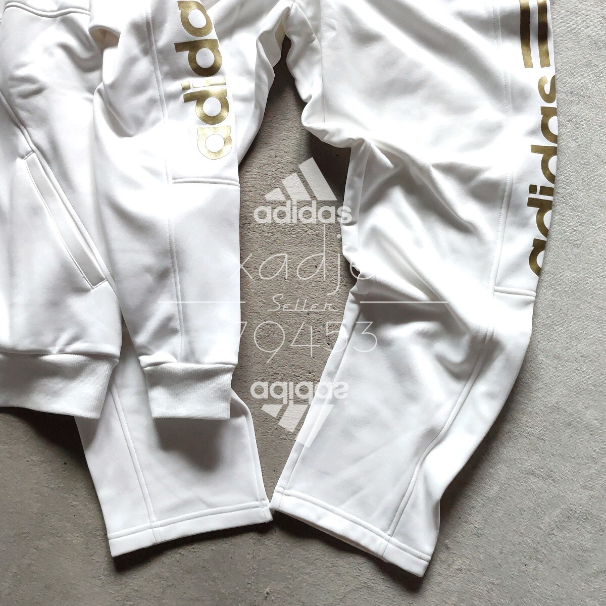 新品 正規(guī)品 adidas アディダス 上下セット ジャージ ジャケット パンツ セットアップ 白 ホワイト 金 ゴールド 定価 17600円 2XL