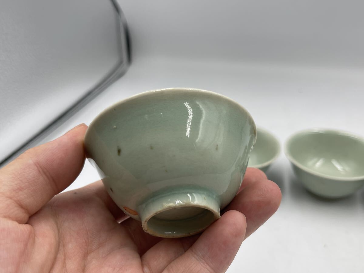 清風(fēng)與平 青磁 ぐい呑 六客 煎茶道具 茶道具 茶碗 茶器 京焼　サイズ6、7×3、2