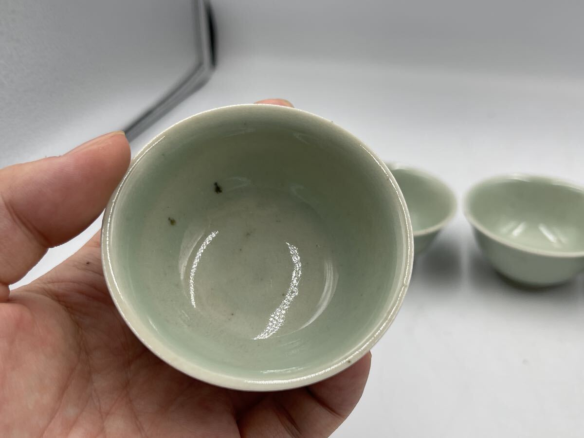 清風(fēng)與平 青磁 ぐい呑 六客 煎茶道具 茶道具 茶碗 茶器 京焼　サイズ6、7×3、2