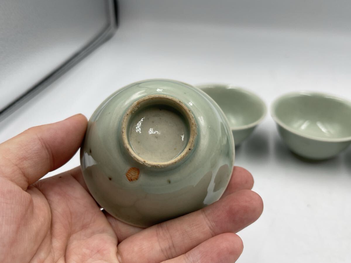 清風(fēng)與平 青磁 ぐい呑 六客 煎茶道具 茶道具 茶碗 茶器 京焼　サイズ6、7×3、2
