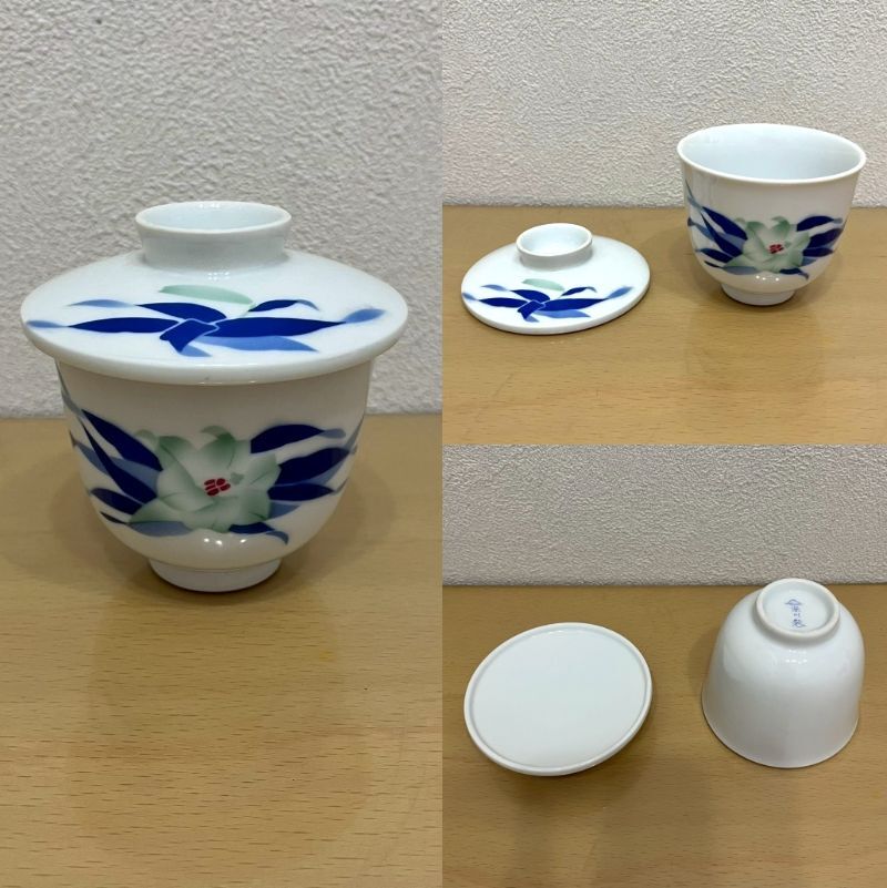 深川制磁 酒器 茶器 まとめ 15點 7種 徳利 ぐい お豬口 盃 湯呑み 蓋 ソーサー 赤富士 六歌仙 波鶴 カトレア 瑠璃 有田焼