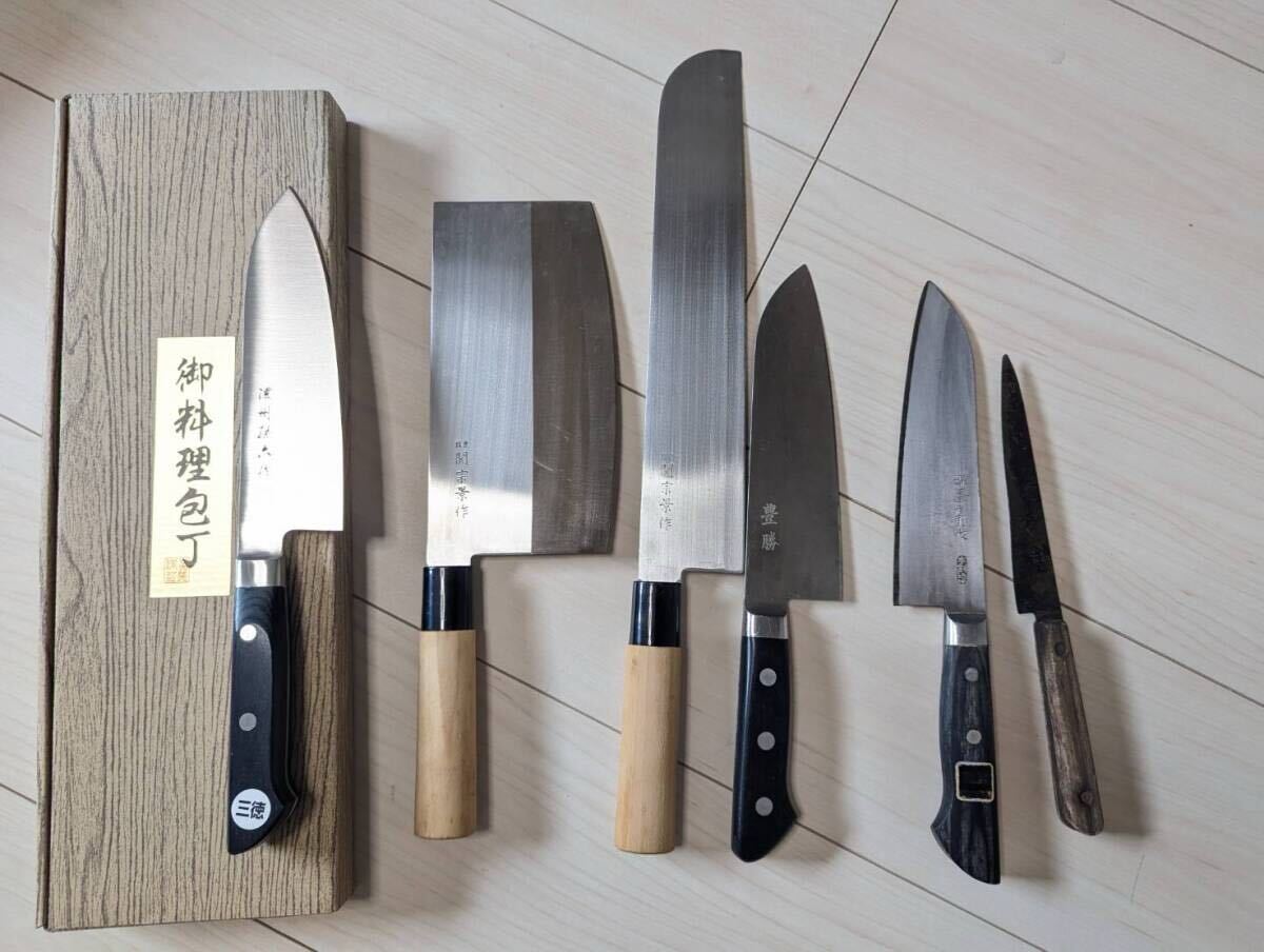 包丁 まとめ売り 濃州孫六作　関宗景作 堺屋直助作 三徳包丁 中華包丁 計６本