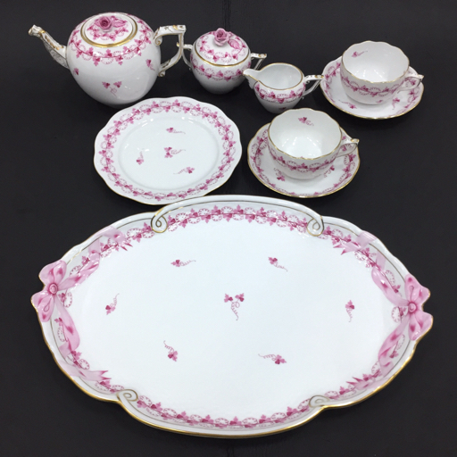 1円 ヘレンド パセリ?ピンク ティーポット カップ＆ソーサー プレート 他 食器 陶器 まとめ セット HEREND