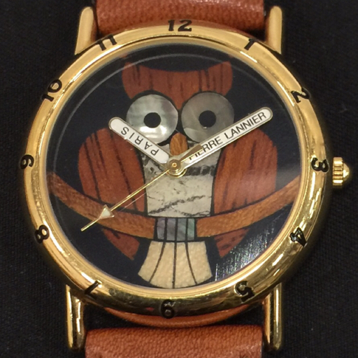 1円 ピエールラニエ クォーツ 腕時(shí)計(jì) 065.962 999本限定 フクロウ ラウンドフェイス 未稼働 保存箱付 Pierre Lannier