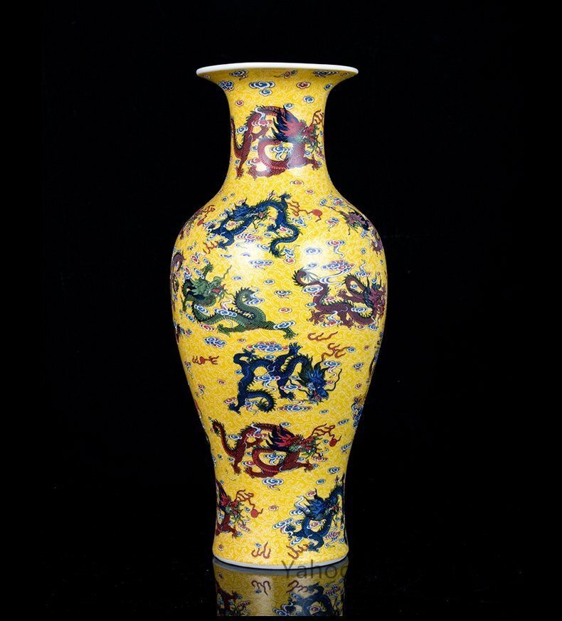 景徳鎮(zhèn)　花瓶　琺瑯彩　インテリア　九龍柄　粉彩 磁器　置物　裝飾　収蔵　コレクション