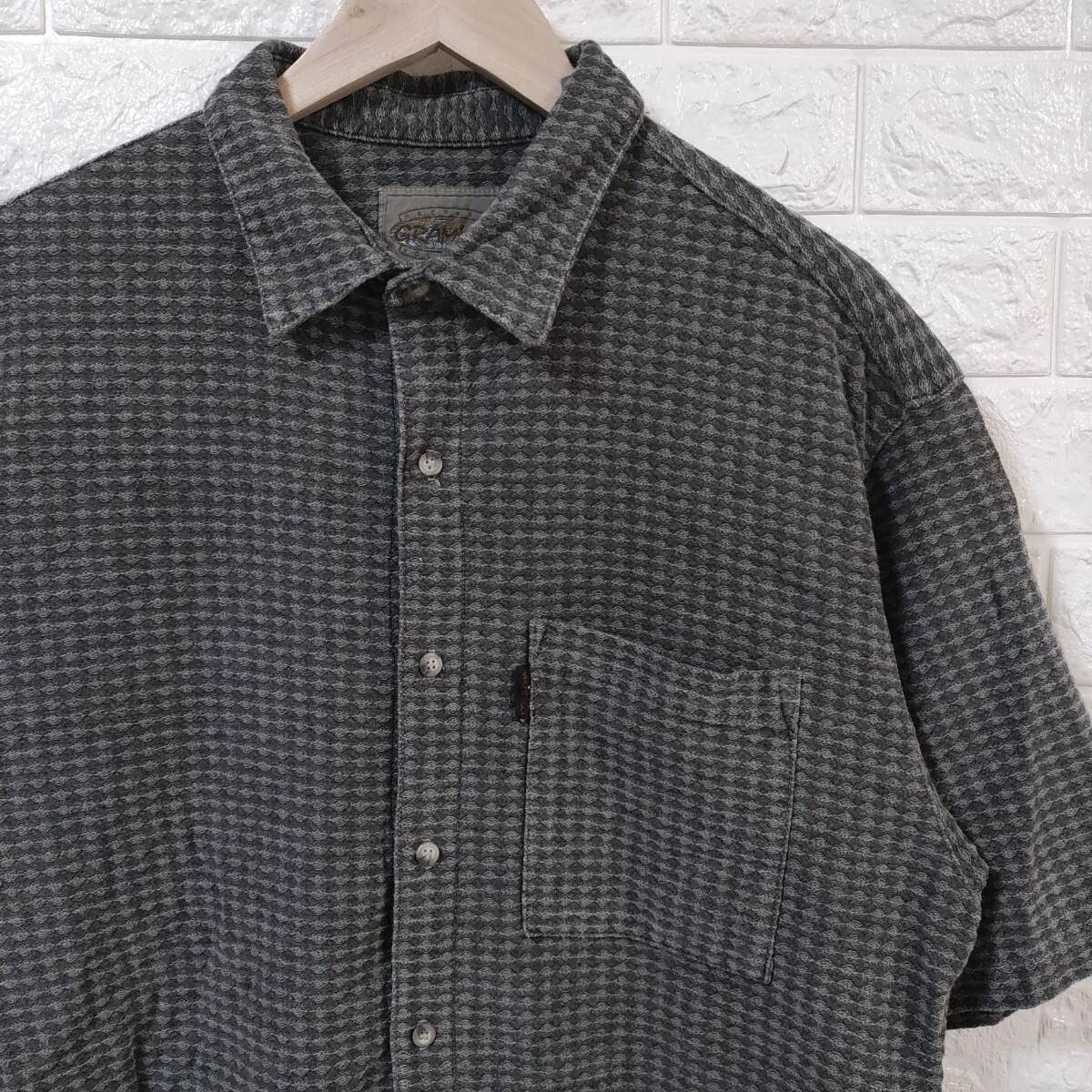 【USA製】90s Old GRAMICCI オールド グラミチ ジャガード織 コットン 柄 半袖シャツ Mサイズ グレー jacquard weave shirt