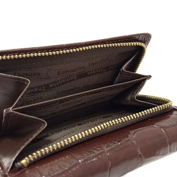 サマンサタバサ Samantha Thavasa 3つ折り財布/ミニ/コンパクト - ダークブラウン 型押し加工/L字ファスナー 財布_画像4