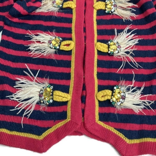 チェスティ Chesty カーディガン サイズF - ネイビー×ピンク×ダークイエロー レディース 長袖/ボーダー/ビジュー トップス_画像5